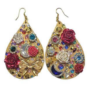 Unique Handmade Junk Earrings –Gold Abstract Wood Dangles, OOAK